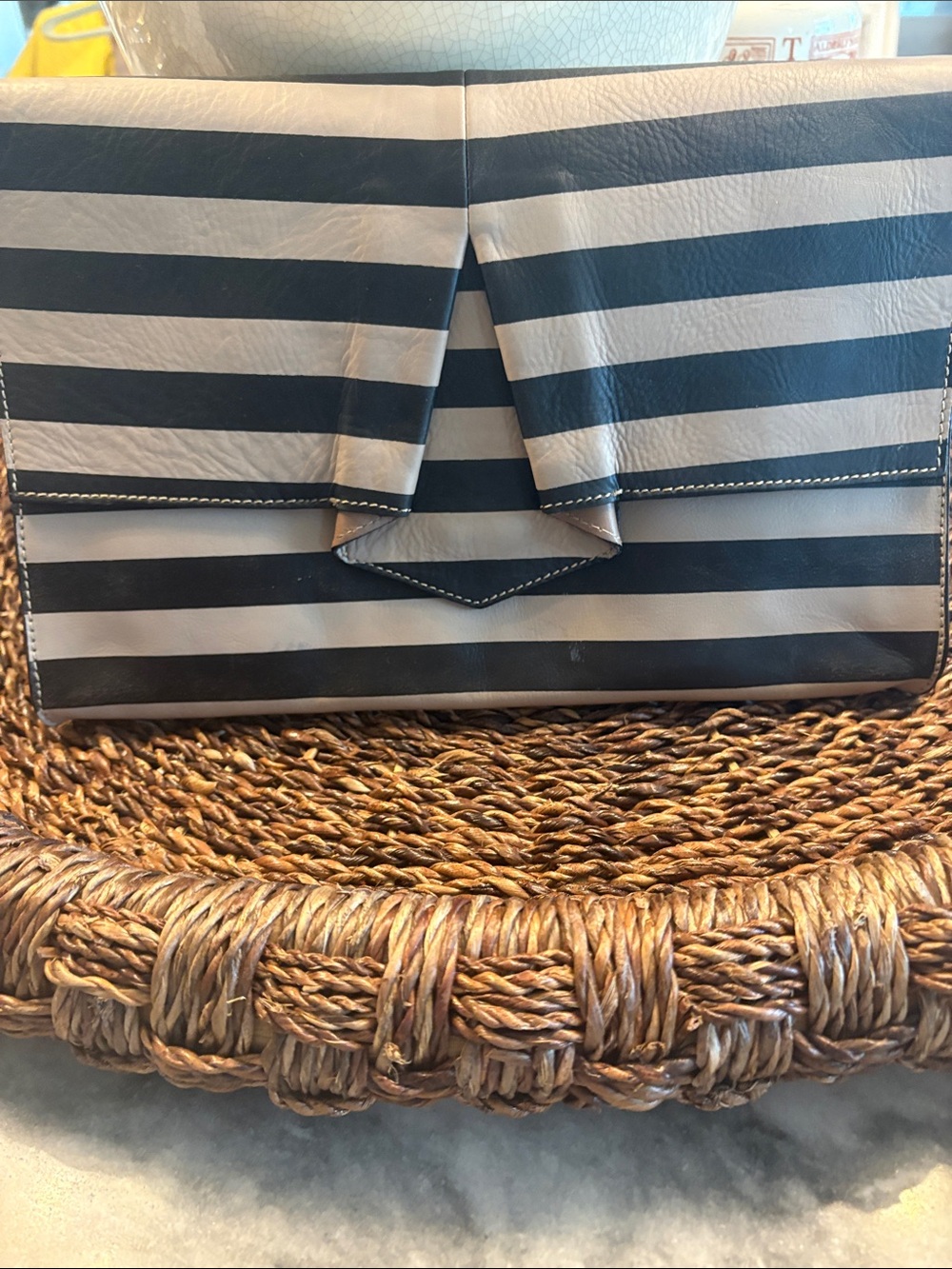 Striped Black and Beige Clutch